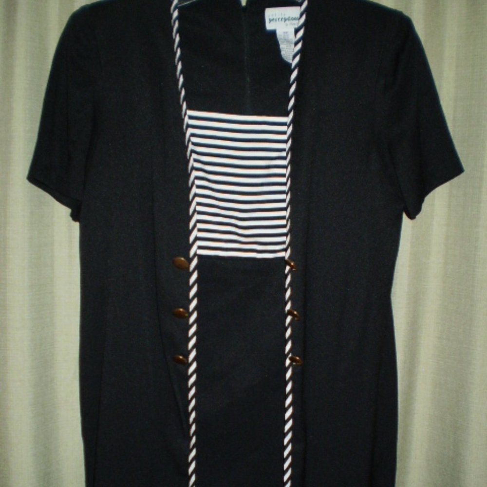 SIZE: 16P~BLACK W/TRIM~ONE PIECE DRESS WITH ATTACHED OVER TOP~WORN ONCE
